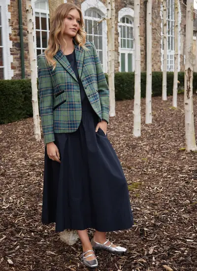 Bolvir Tweed Blazer Jacket in Green/Purple Check